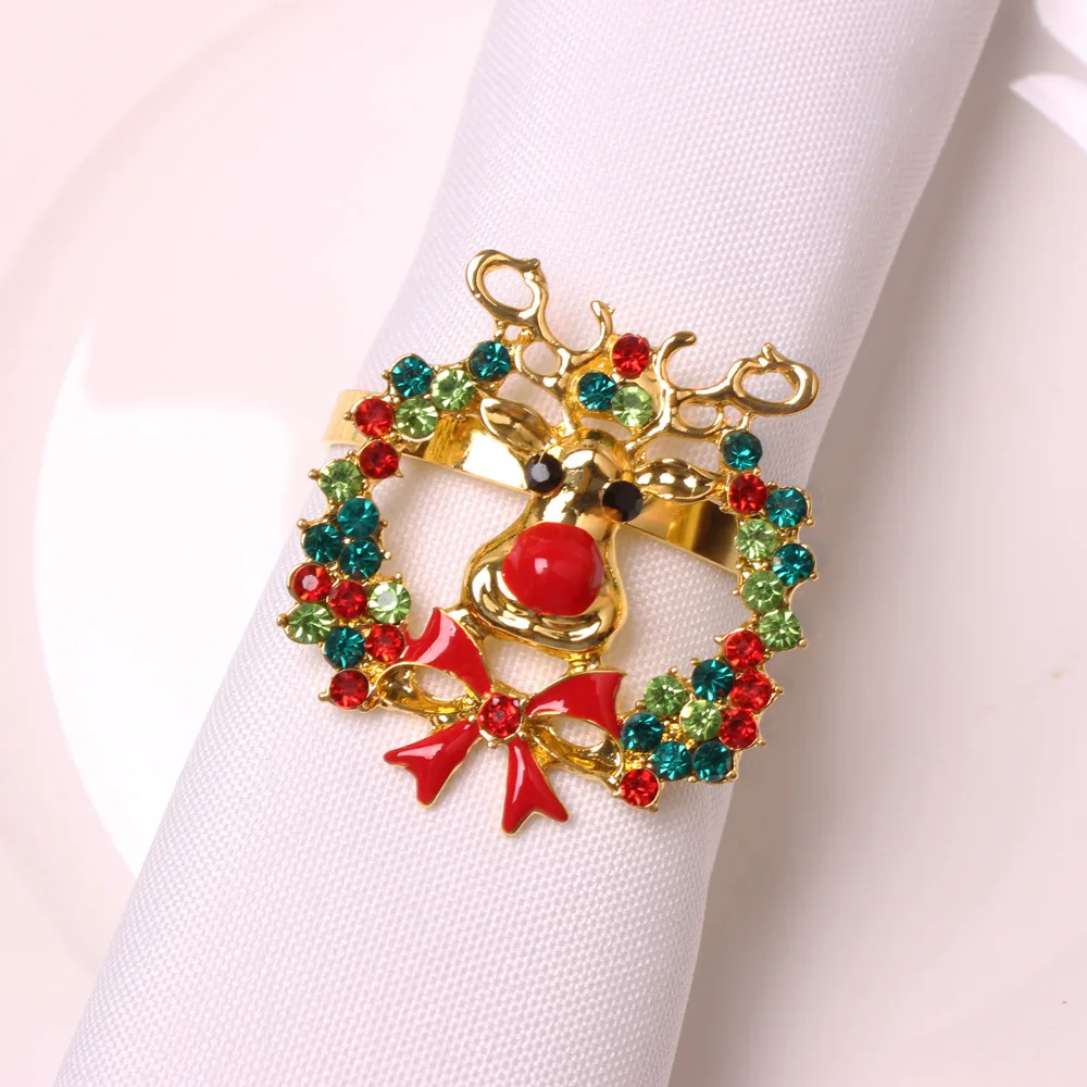 Christmas Gold Napkin Rings NEW Hand Painted Diamond Inlaid Christmas Tree Napkin Ring Napkin Buckle Christmas Decorations