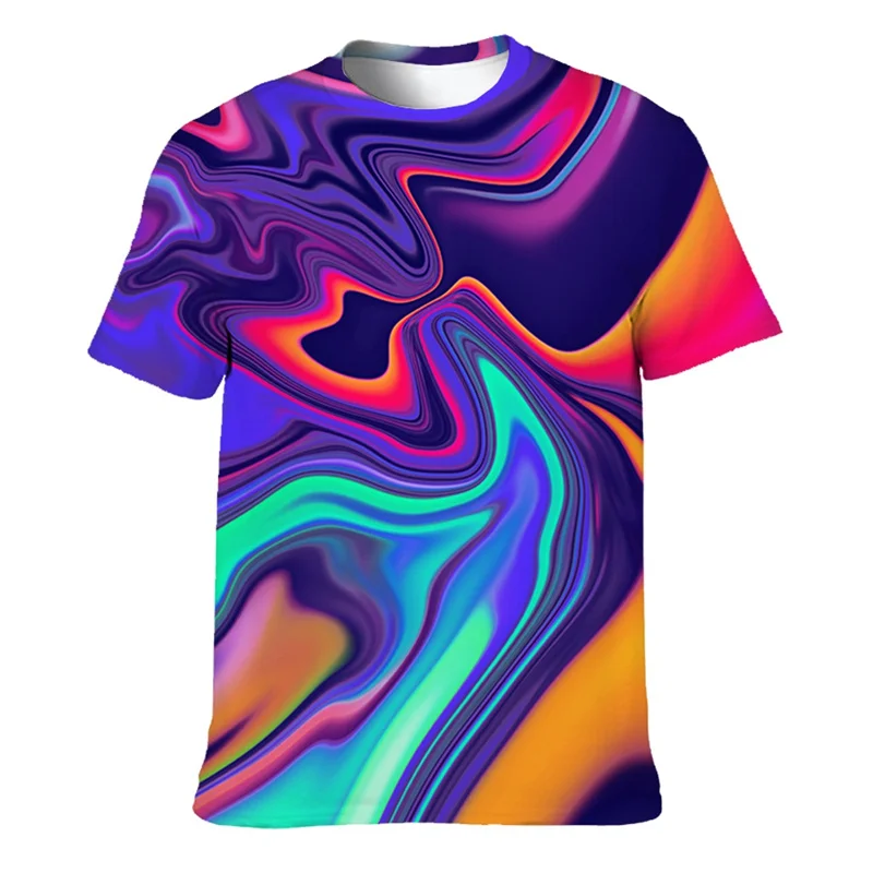 Graffiti Abstract Art T-shirt Men's Clothing Crewneck Short Sleeve T Shirts Unique Personality Pattern Distorted Lines Tee Top