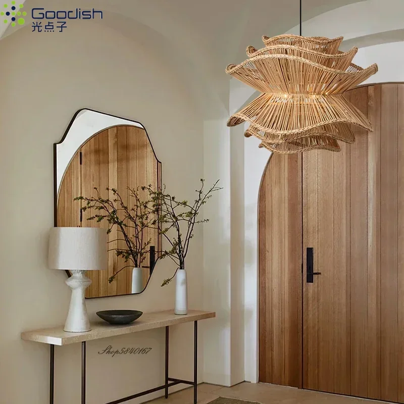 Lámpara colgante LED Goodish WabiSabi, lámparas nórdicas de ratán de bambú japonés para sala de estar, comedor, dormitorio, arte, decoración del hogar, candelabro