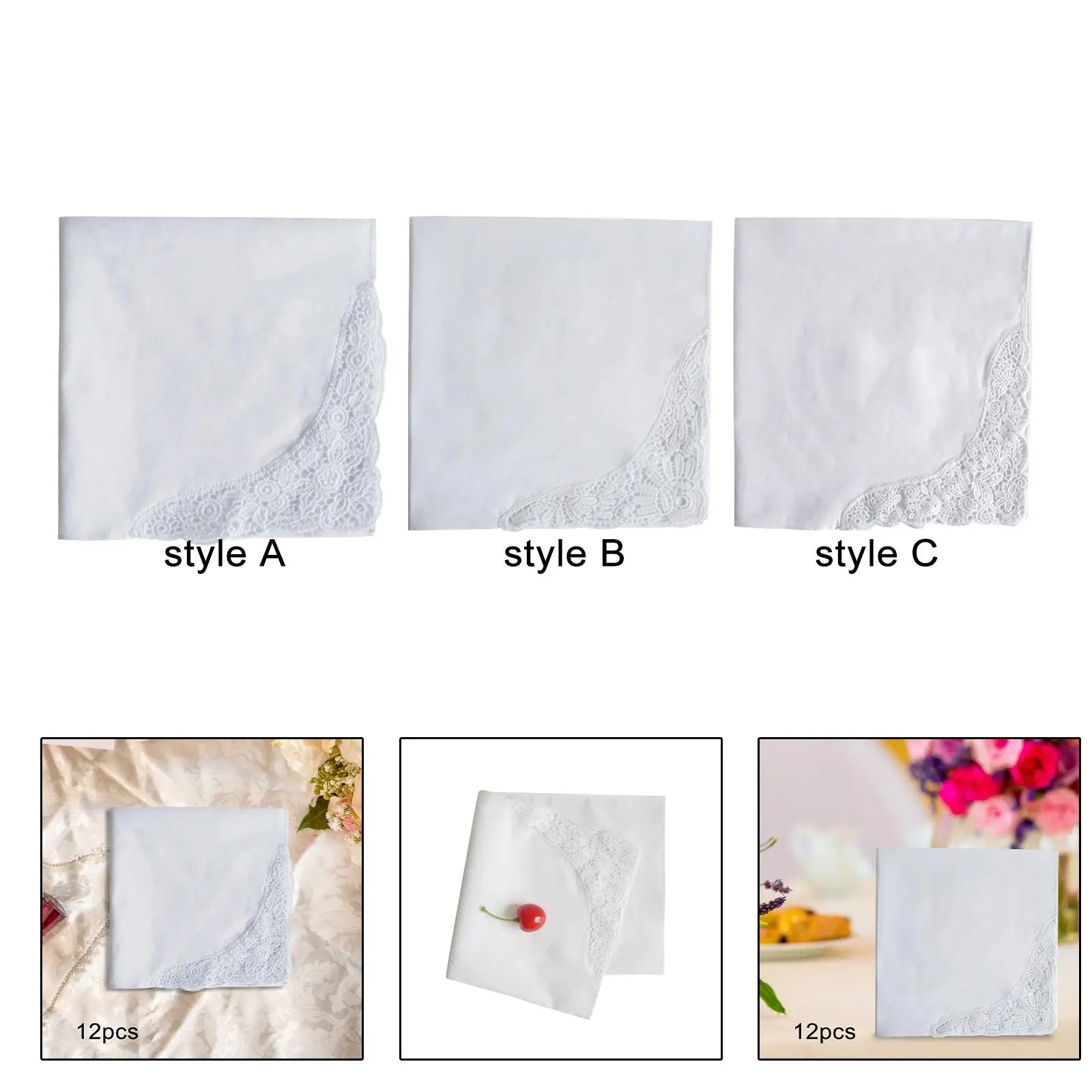 12Pcs Wedding Hankies White Handkerchief Bandanas with Lace Edge Ladies Hanky