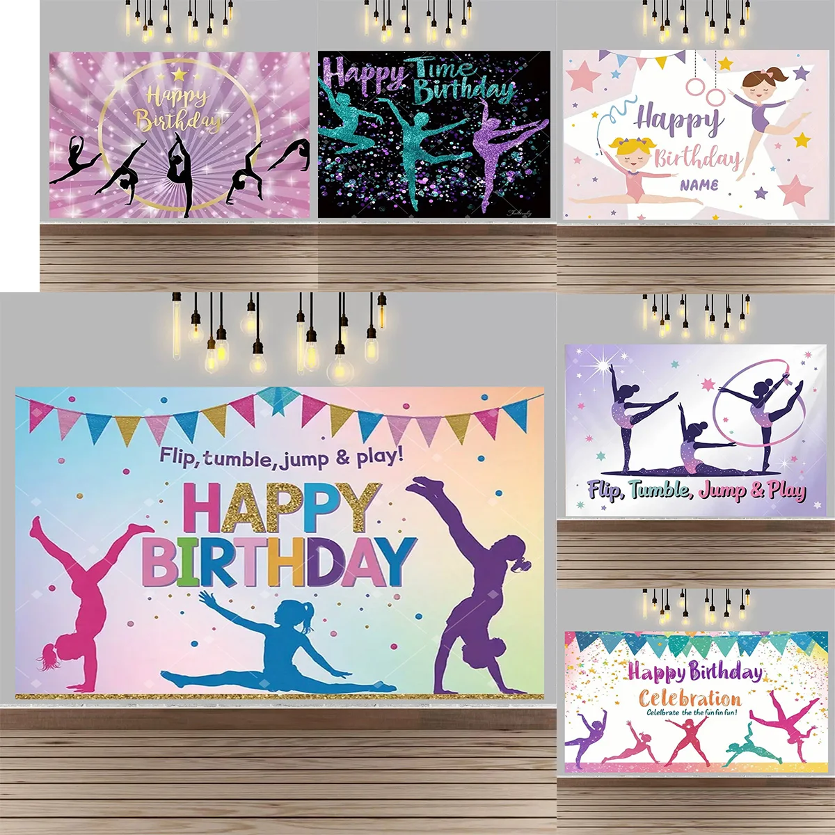

Gymnastics Theme Birthday Decor Backdrop Gymnastics Movement Flip Jump Play Falling Party Supplies Photography Backdrop