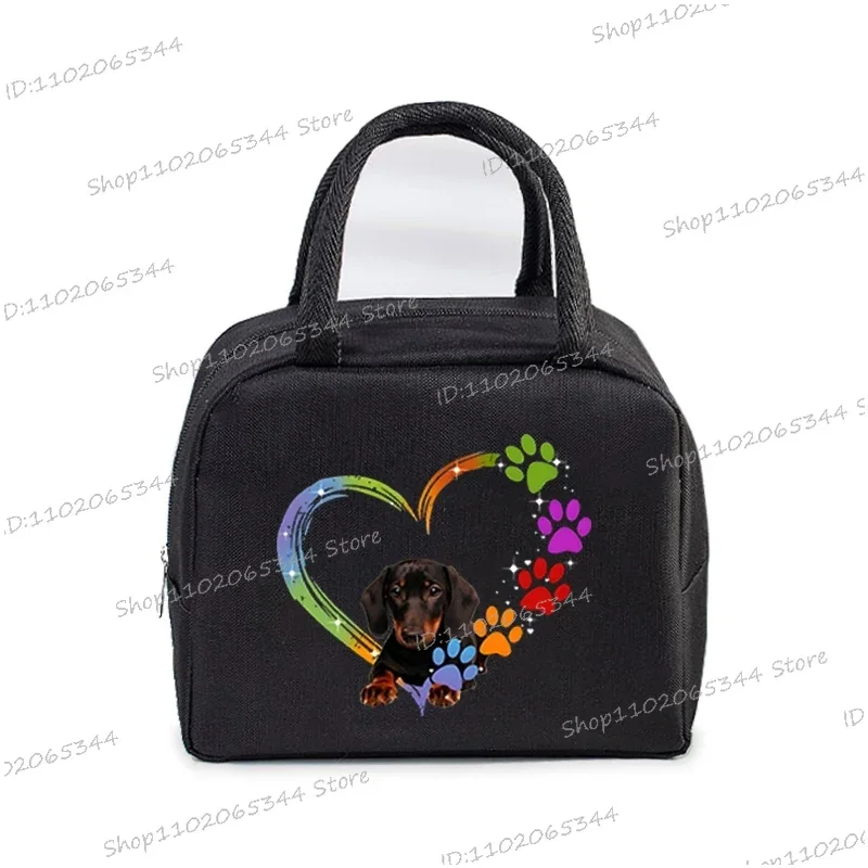 Bolsa de almuerzo portátil con estampado de pata de perro y gato, caja térmica de comida para mujeres, hombres y niños, bolso aislante Bento multifunción para oficina