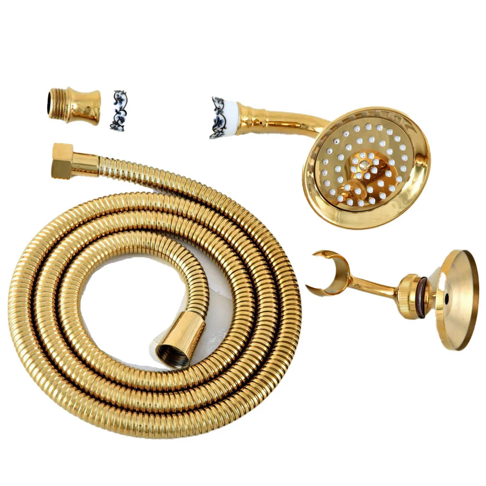 Gold Color Brass  Ceramics Hand Held Shower Head with 1.5M Hose  Bracket Holder Bathroom Accessories Wall Bracket  Lhh042