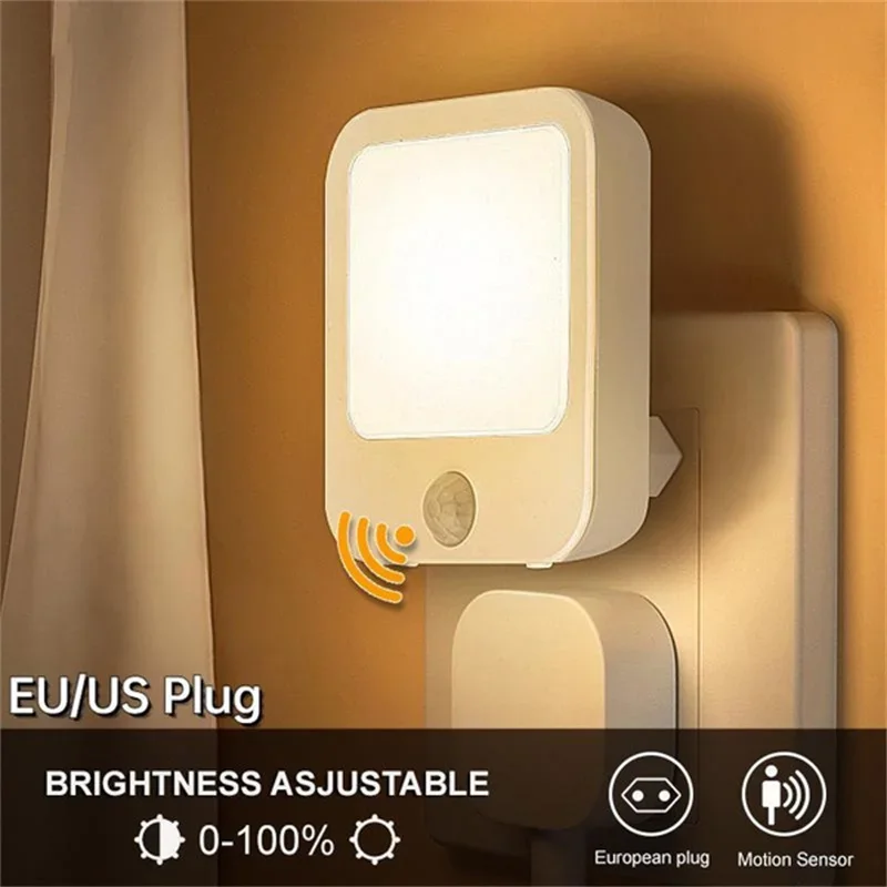 

Motion Sensor LED Night Lights EU Plug Dimmable Cabinet Light for Baby Bedside Bedroom Corridor Wireless Night Lamp Lighting Dad