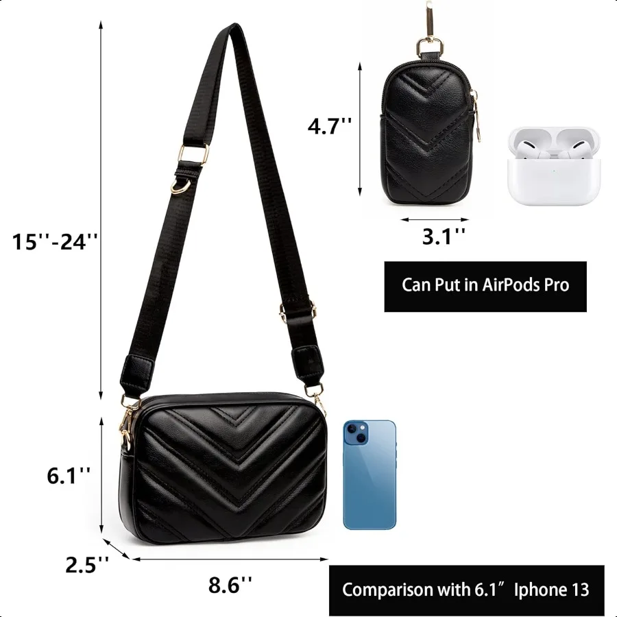 Herald Chevron Quilted Small Crossbody Bag with Coin  Women Square Camera Side Shoulder 2 Size Handbags