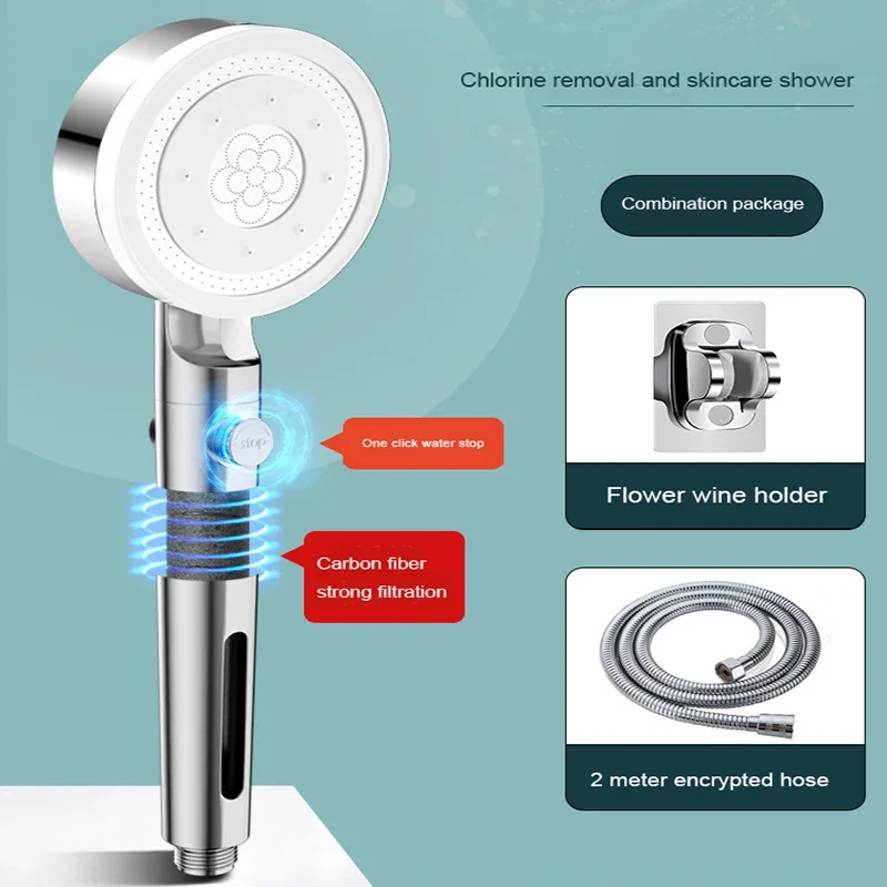 Upgraded 4 Modes High Pressure Shower Head with Stop Button Filiter Showers Massage Spa Handheld Showerhead Bathroom Accessories