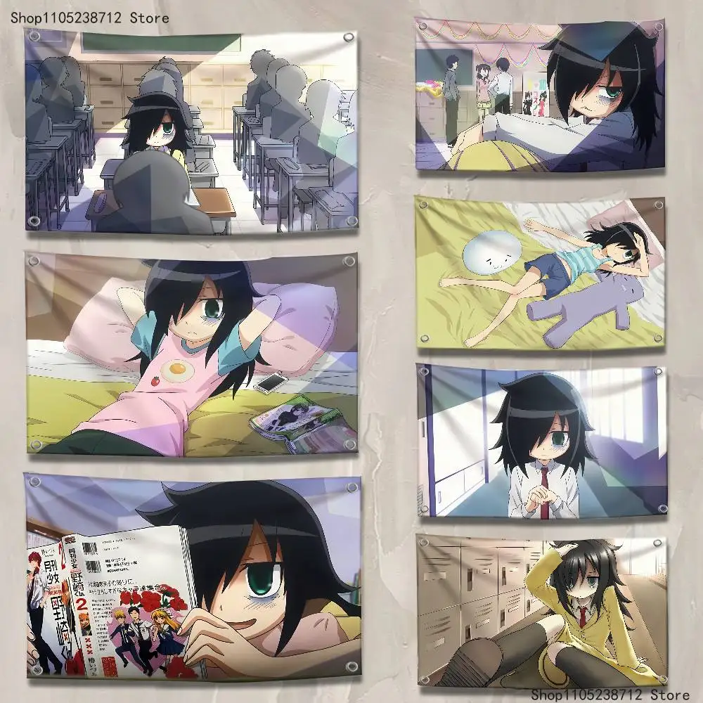 W-Watamote Tomoko Kuroki Flag Tapestry Banner For Bedroom Outdoor Living Room Restaurant Bar Wall Decor Party