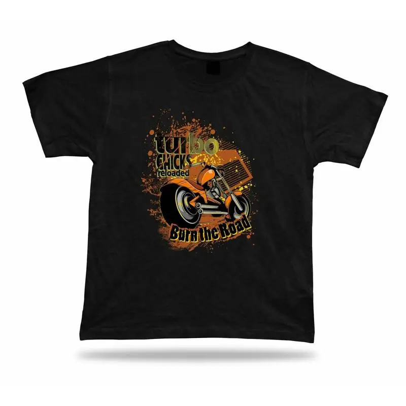 Tshirt Tee Shirt Birthday Gift Idea Turbo Chick Burn Road Bike Motorcycle Retro