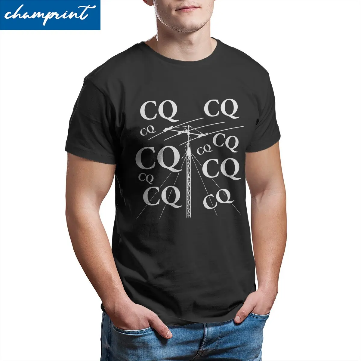 CQ kod morse\'a amatorskie T-shirty z krótkofalowym radiem męskie w stylu Vintage koszulki bawełniane z okrągłym dekoltem koszulka z krótkim rękawem