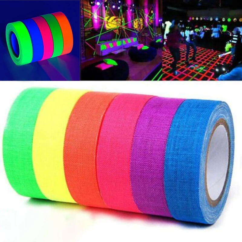 YOMDID 1PC UV Reactive Tape Blacklight DIY Tape Neon Fluorescent Tape Glow In The Dark Neon Gaffer Theme Birthday Decor Supplies