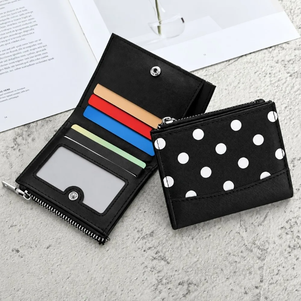 Zipper Closure Polka Dot Pattern Wallets Multi Slot Bifold Design Short Card Holder Compact Minimalist Small Coin Purse Travel