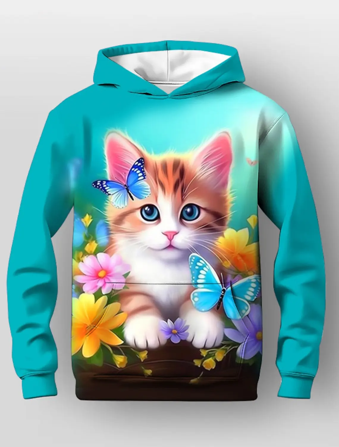 Bloemen Cartoon Kat 3D Print Hoodies Dames Oversized Sweatshirt Met Capuchon Straat Y2K Tops Trainingspak Unisex Jas Kleding