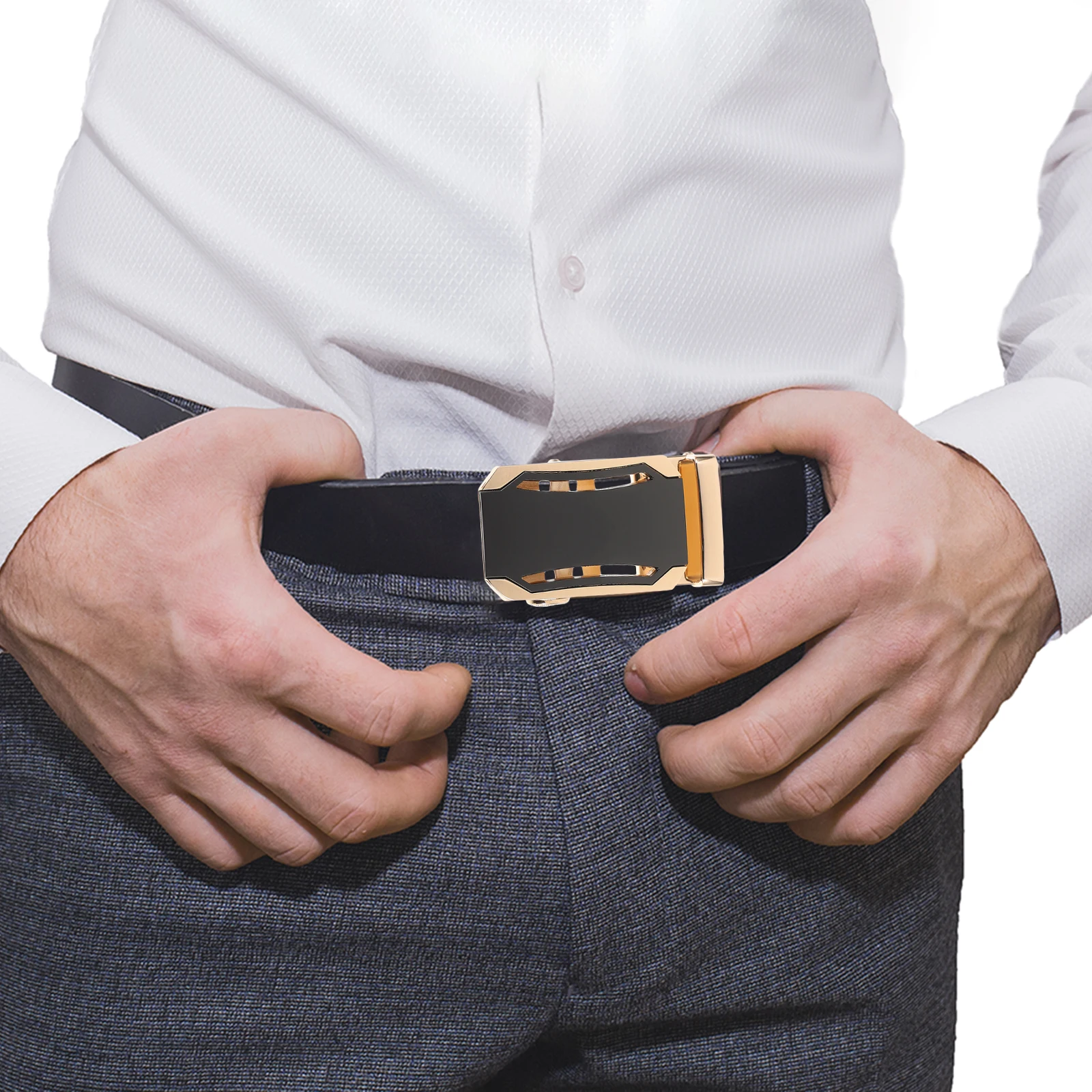 

Men'S Zinc Alloy Automatic Belt Buckle 3.4-3.6Cm Width Compatible Removable Ratchet Buckle For Belt Businessmen Style