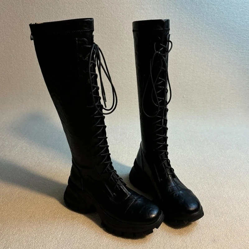 

Женские высокие сапоги. Дизайнерская модная спортивная обувь на высоком каблуке для женщин. Мотоциклетные ботинки на платформе. Новинка 202. Goth Mujer Botas.