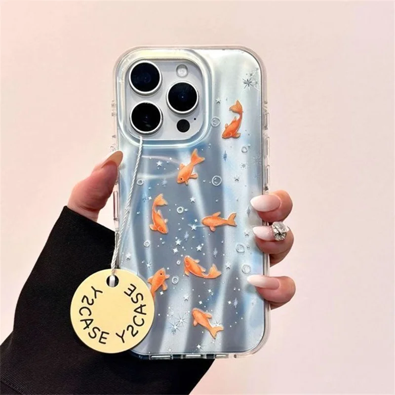 Meteor IND Capa de telefone com bolha de estrela de dupla camada Little Goldfish para iPhone 11 12 13 14 15 16 Pro Max