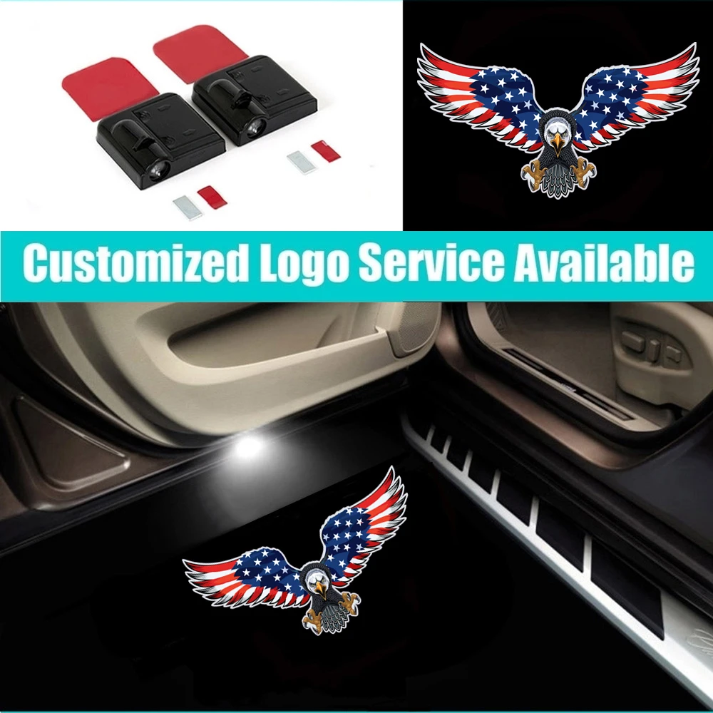 

2 Pieces US American Flag Logo Shadow Lights Wing Bald Eagle Car Door LED Welcome Laser Projector