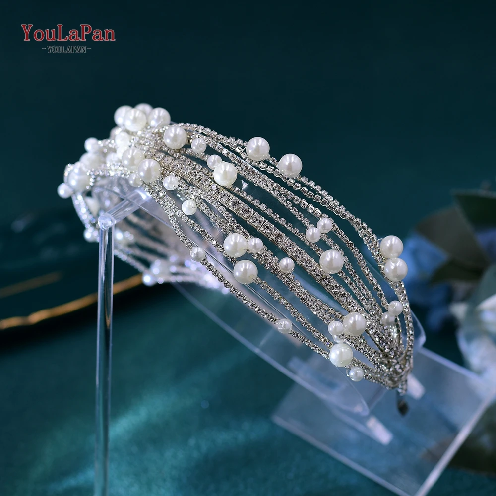 

YouLaPan Rhinestone Pearl Handmade Headwear Elegant Woman Hair Party Headdress Wedding Sparkly Headband Hair Accessories HP658