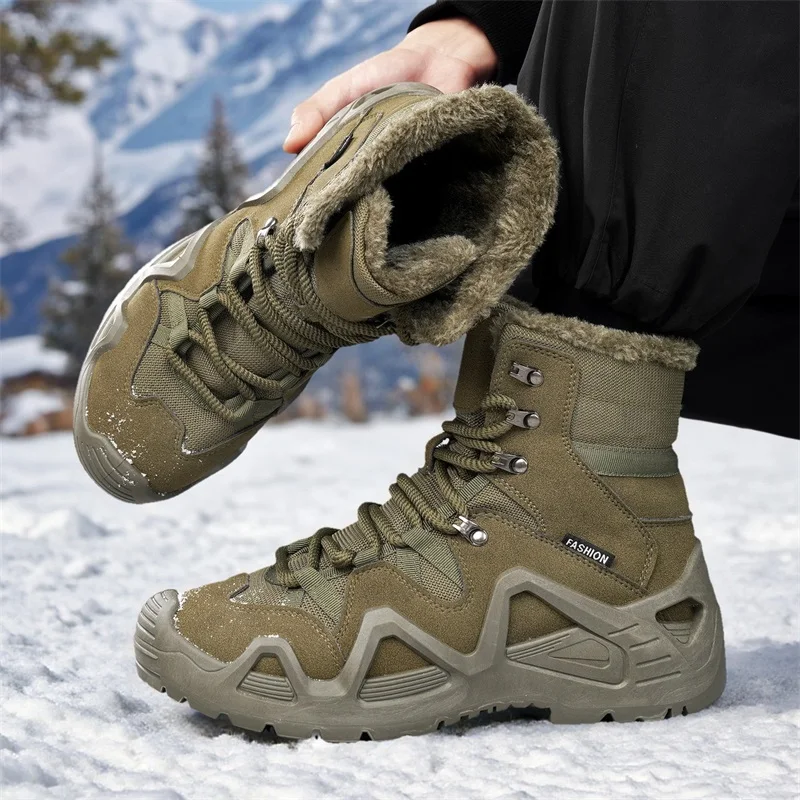 

Ankle Boots with Fleece Hiking Boots for Men Black Winter Outdoor High Footed Hunting Tactical Shoes for Men Gift Denim Boots