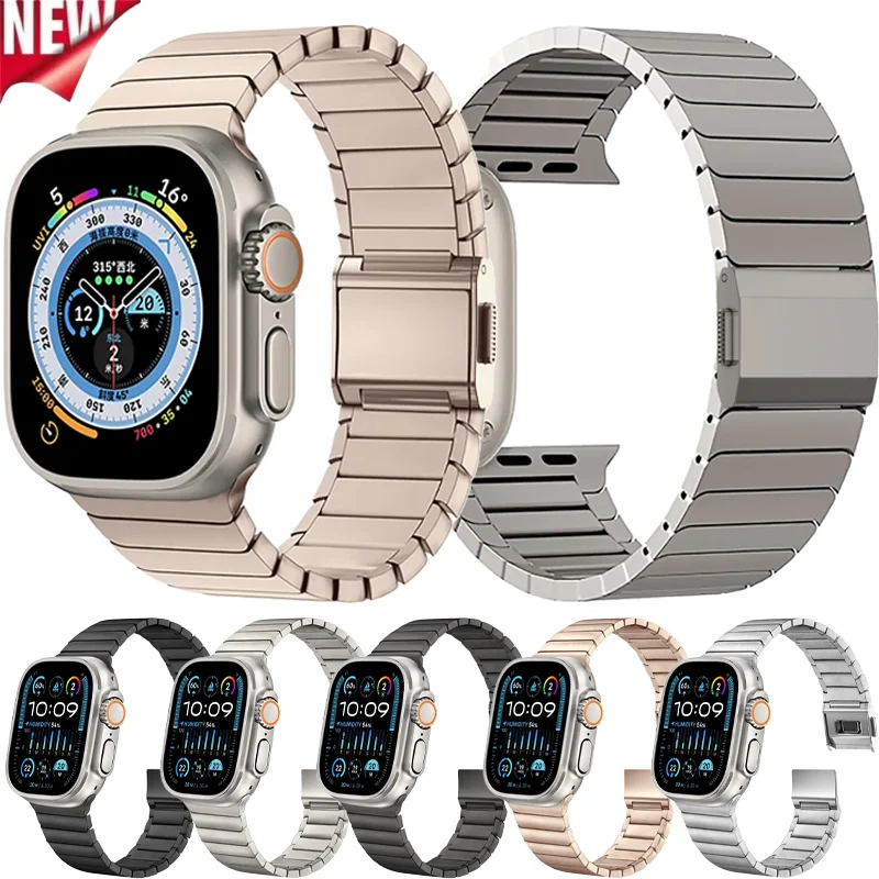 

Titanium Metal Strap For Apple Watch Ultra 2 49mm 10 46mm 9 8 7 45mm Magnetic Button Link Wristband iWatch 6 5 SE 44mm 3 2 42mm