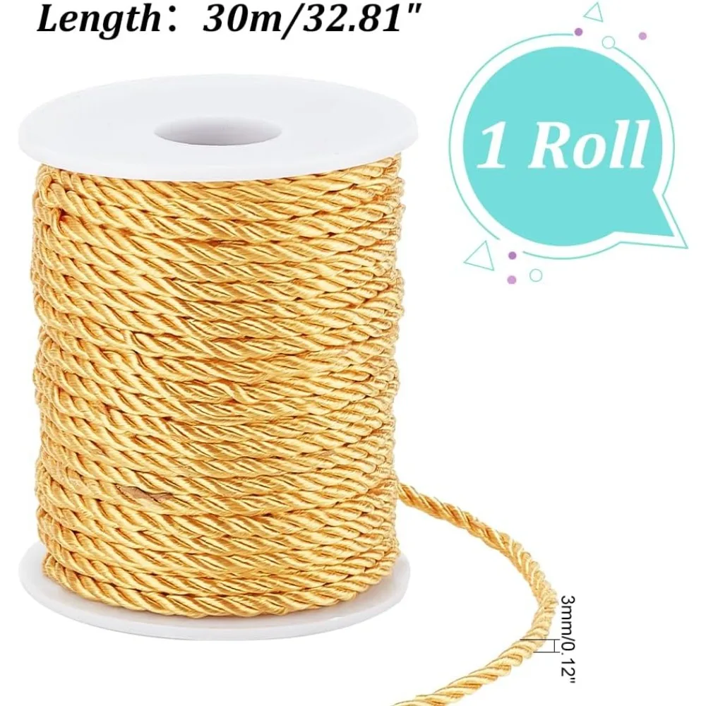 32 yards gedraaide koordversiering 3-laags 3 mm polyester zijden koord gouden touw lint erekoord decoratief touw voor ambachten woondecoratie