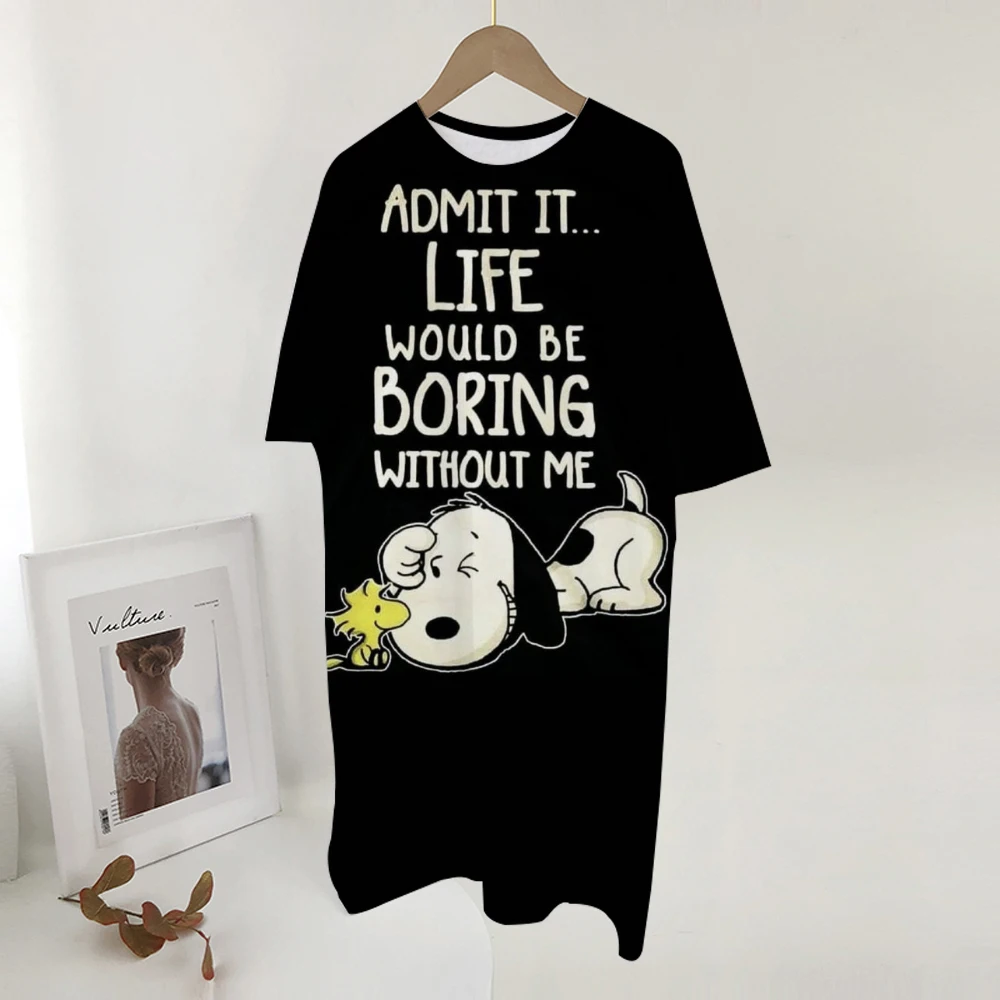 Dames zomer casual Snoopy print losse maat ronde hals korte mouwen T-shirt jurk nieuwe mode bedrukt rond