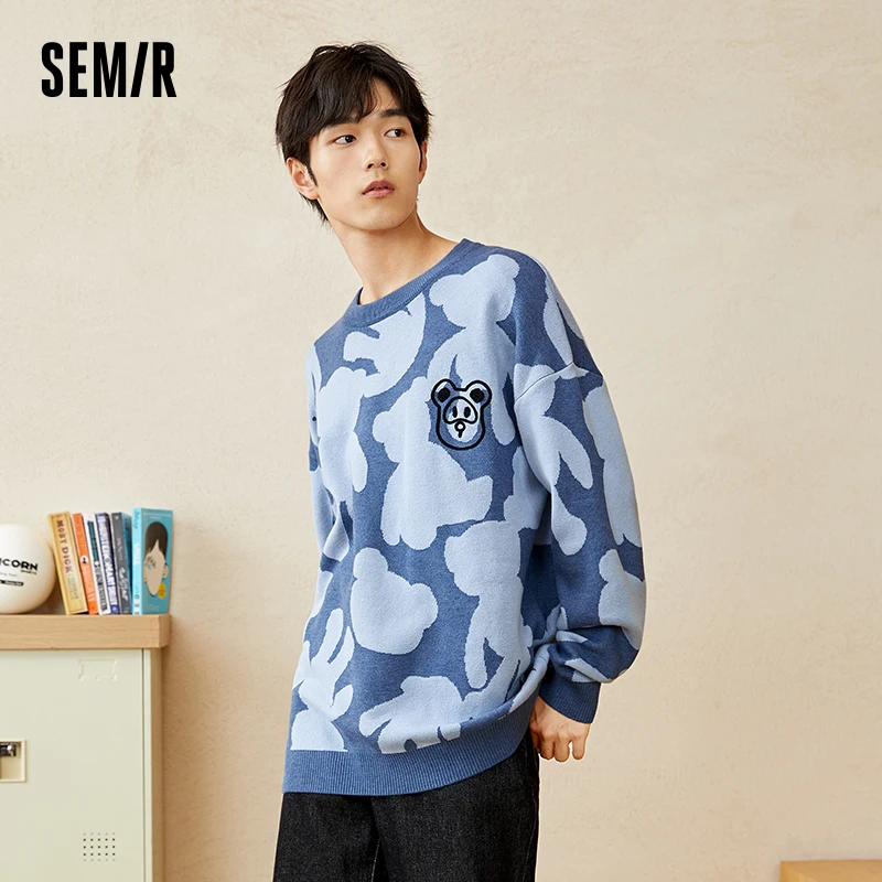 Semir 2023 Men Pullover Sweater Autumn New Fun Bear Pattern Trend Loose Top Sweater for Men