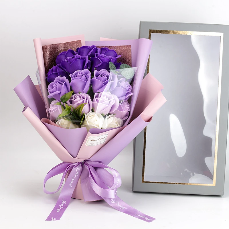 Künstliche Seifenblume, Rosenstrauß, Geschenktüten, Valentinstag, Geburtstag, Geschenk, Hochzeit, Heimdekoration, 18-Rosen-Seifenstrauß, Geschenkbox – Detail 11
