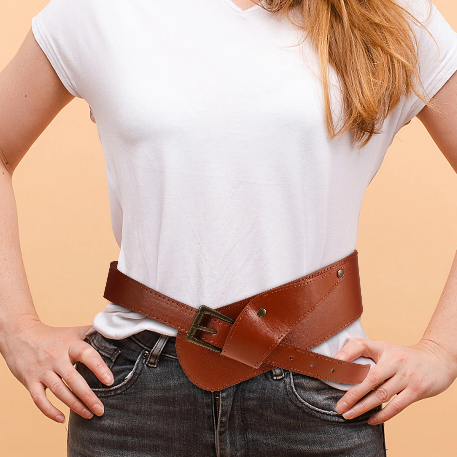 واسعة الخصر للنساء فو عالية الخصر Cinching ريترو ستايل حزام ملابس مكتنزة حزام لف لملابس غير رسمية #1