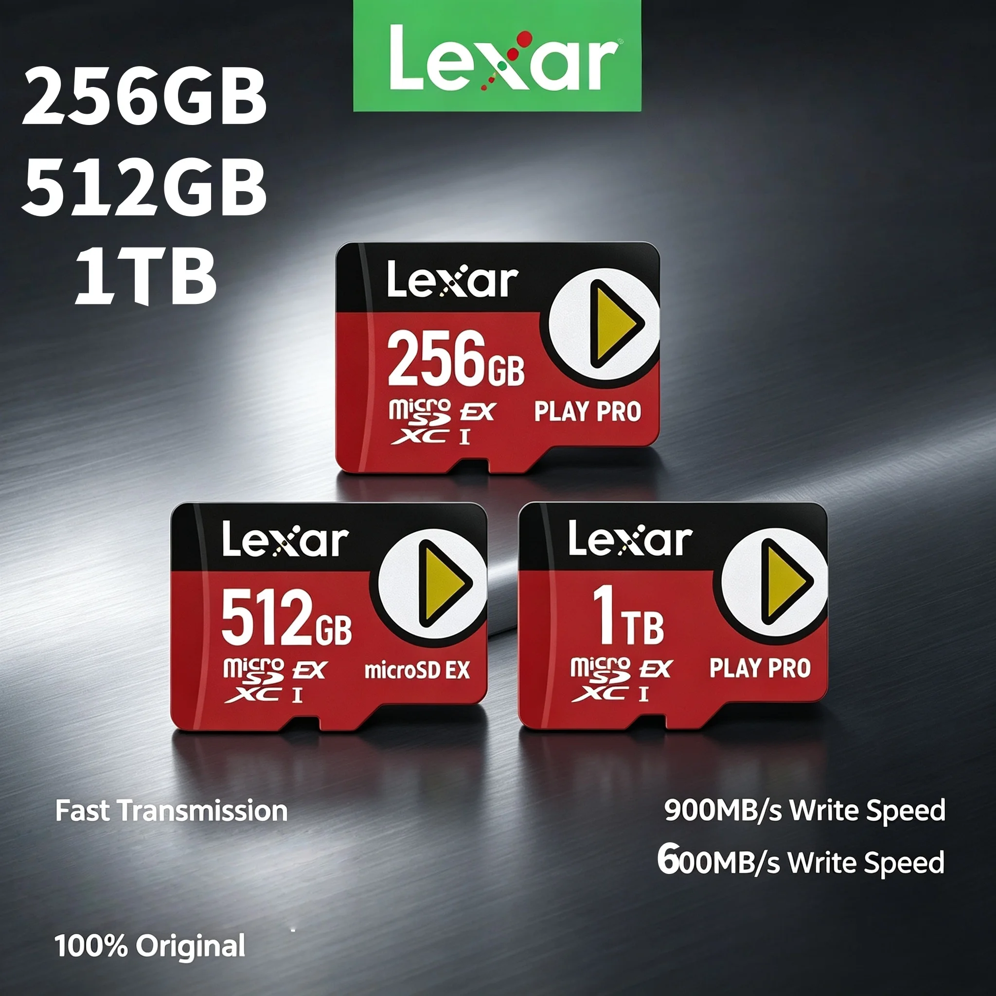Lexar 256 512 1TB PLAY PRO Micro SDXC Express Card U3 V30 C10 900MB s Read Speed for Switch Tablet Camera Backwards Compatible