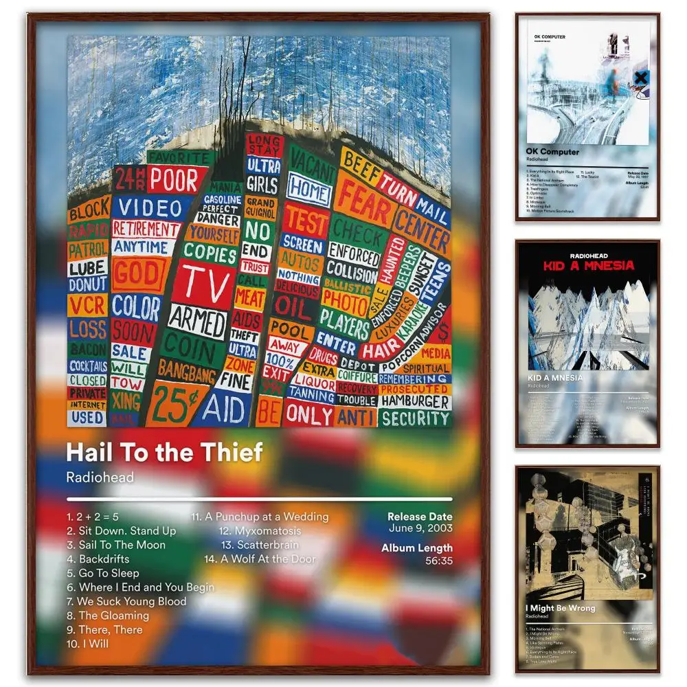 Band R-Radiohead Album Cover Poster Reteo Wall Art Aesthetic Room Decor Print Living Room Bedroom Home Decoration