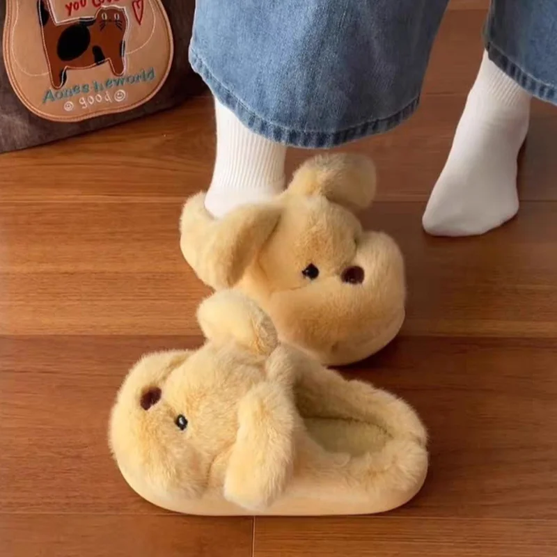 

Женские хлопковые тапочки, зимние домашние теплые нескользящие домашние тапочки с рисунком собаки, удобная нескользящая домашняя обувь