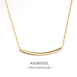ASONSTEEL High Quality Wave Long Curved Horizontal Tube Bar Pendant Necklace Stainless Steel Charm Minimalist Metal Fashion Gift