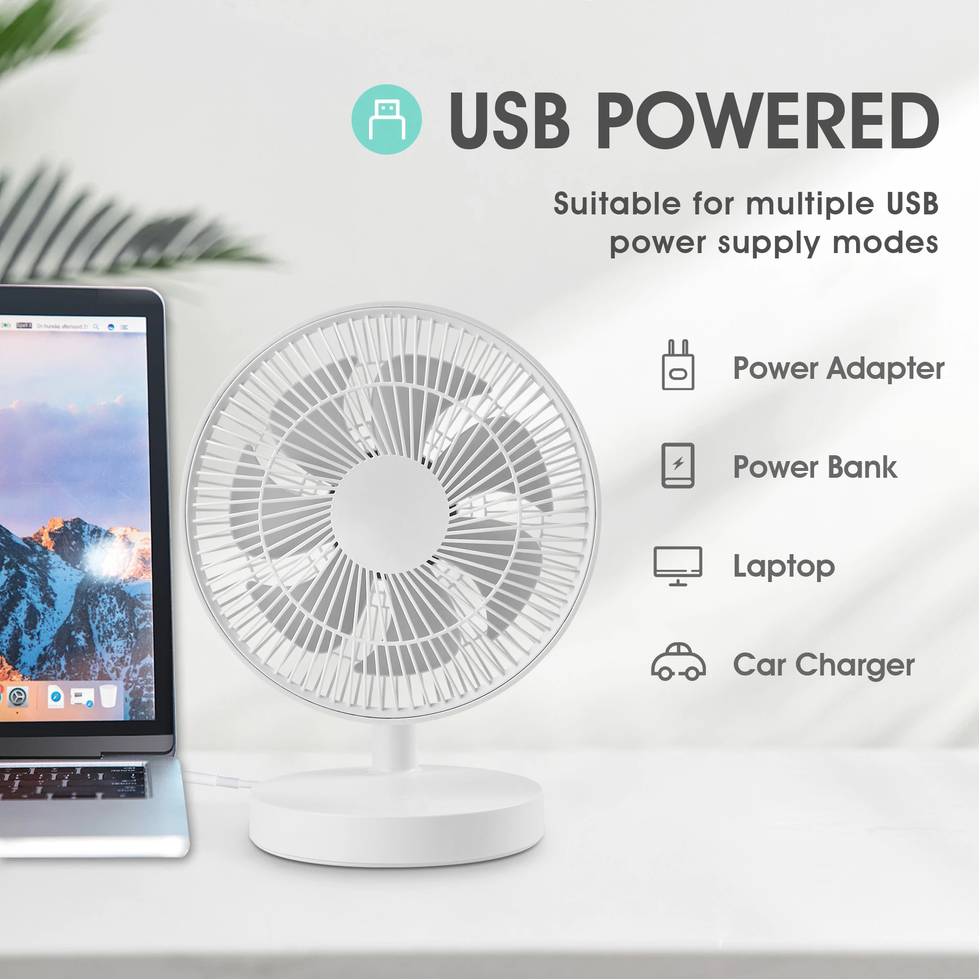 Mini Cooling Fan 4 Speeds USB Rechargeable Quiet Portable Fan With Timing Function,90 Adjustable Angle Outdoor Floor Fan