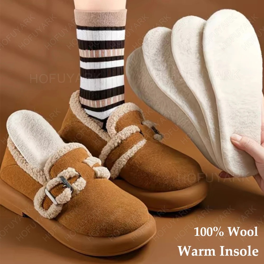 Thermal Wool Insoles for Shoes Men Women with Arch Support Latex Shock Absorbing Shoe Pad Thick Cashmere Warm Insoles for Boots
