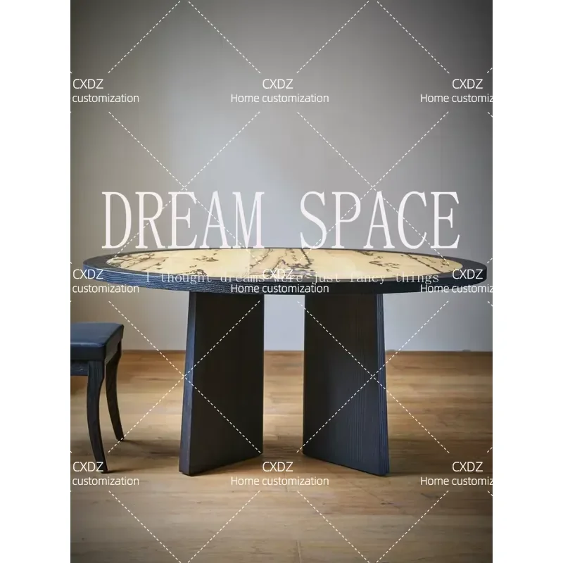 Medieval solid wood round dining table retro old money style home design tables and chairs model room premium table