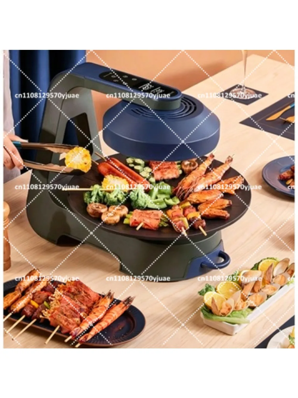 Smokeless Non-Stick Barbecue Grill Machine Automatic Rotating Baking Pan for Indoor Use