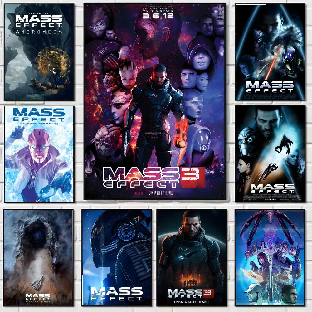 Game Mass Effect Poster Self-adhesive Wall Mural Art Waterproof Sticker For Bar Room Decor High Quality Print Gift