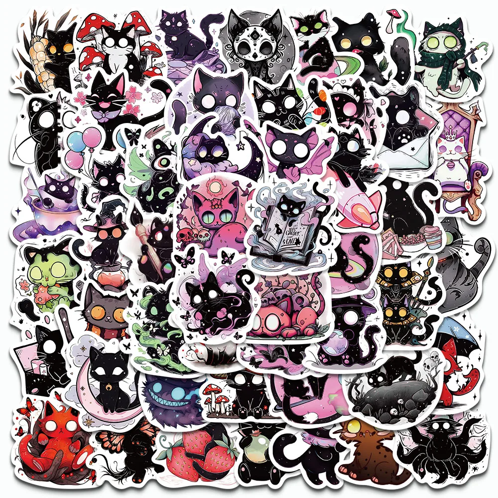 50PCS Terrifying and Supernatural Kitten Stickers Cartoon Aesthetic Decals Decorative Scrapbook Funny Gift Phone Luggage Sticker