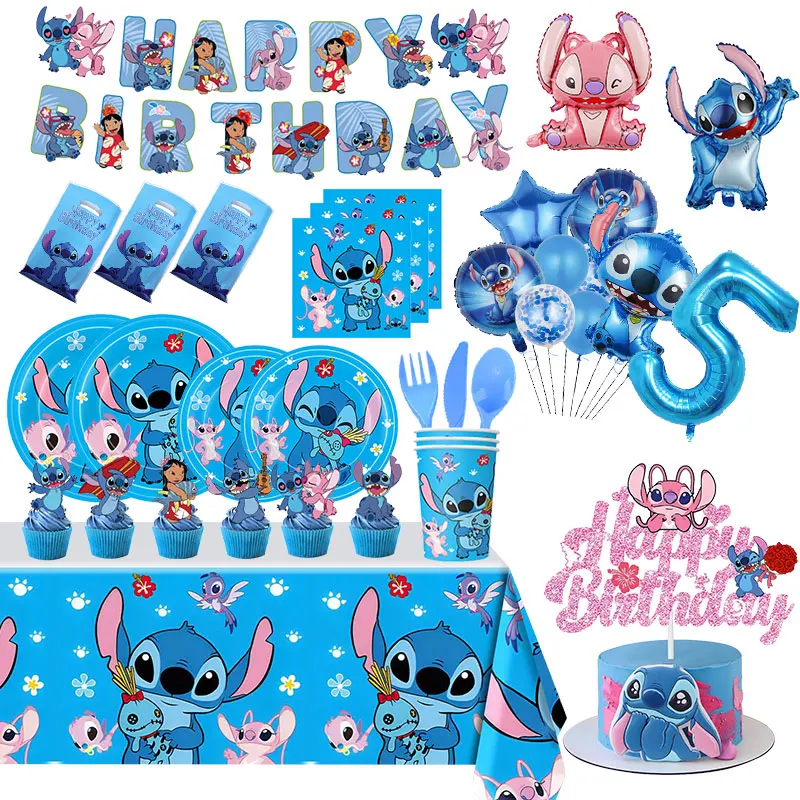 Disney Lilo And Stitch Birthday Party Decoration Tableware Cup Plate Tablecloth Balloons Theme Party supplies Banner Background