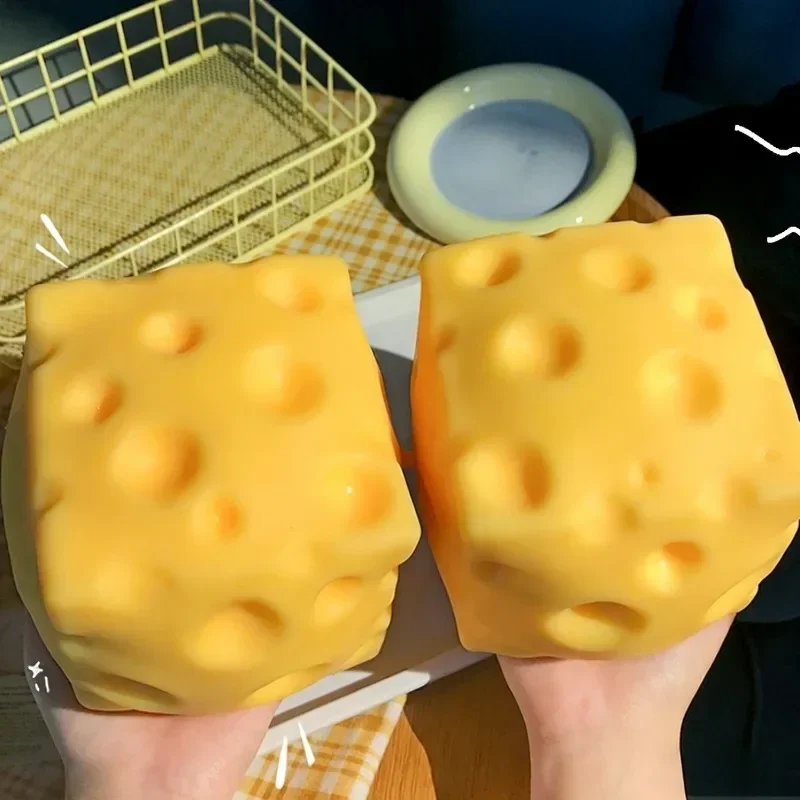 Bola Antiestresse Gigante em Formato de Queijo, Bola Maleável para Apertar, Brinquedo Fidget Não Saltitante, Sensorial ASMR, Presente para Festivais