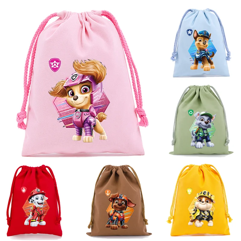 Paw Patrol Canvas-Zugbeutel, Cartoon-Anime Chase Rubble Handtaschen, Geburtstagsparty-Süßigkeiten-Beutel, Deko-Aufbewahrungstasche