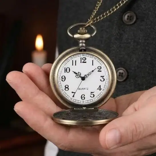 

Retro Bronze Hollow Design Quartz Pocket Watch Pendant Necklace Fashion Jewelry Gift for Men and Women