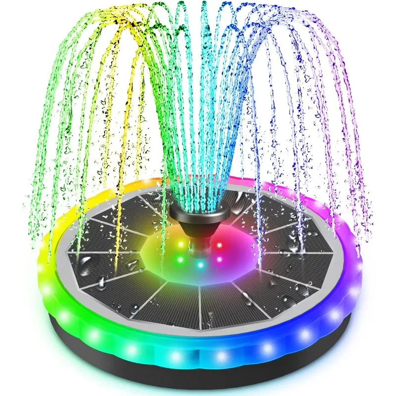 2000 mAh battery Outdoor Solar Fountain with 7 Color LED Lights Garden Fountain Patio LED Fountain Pump