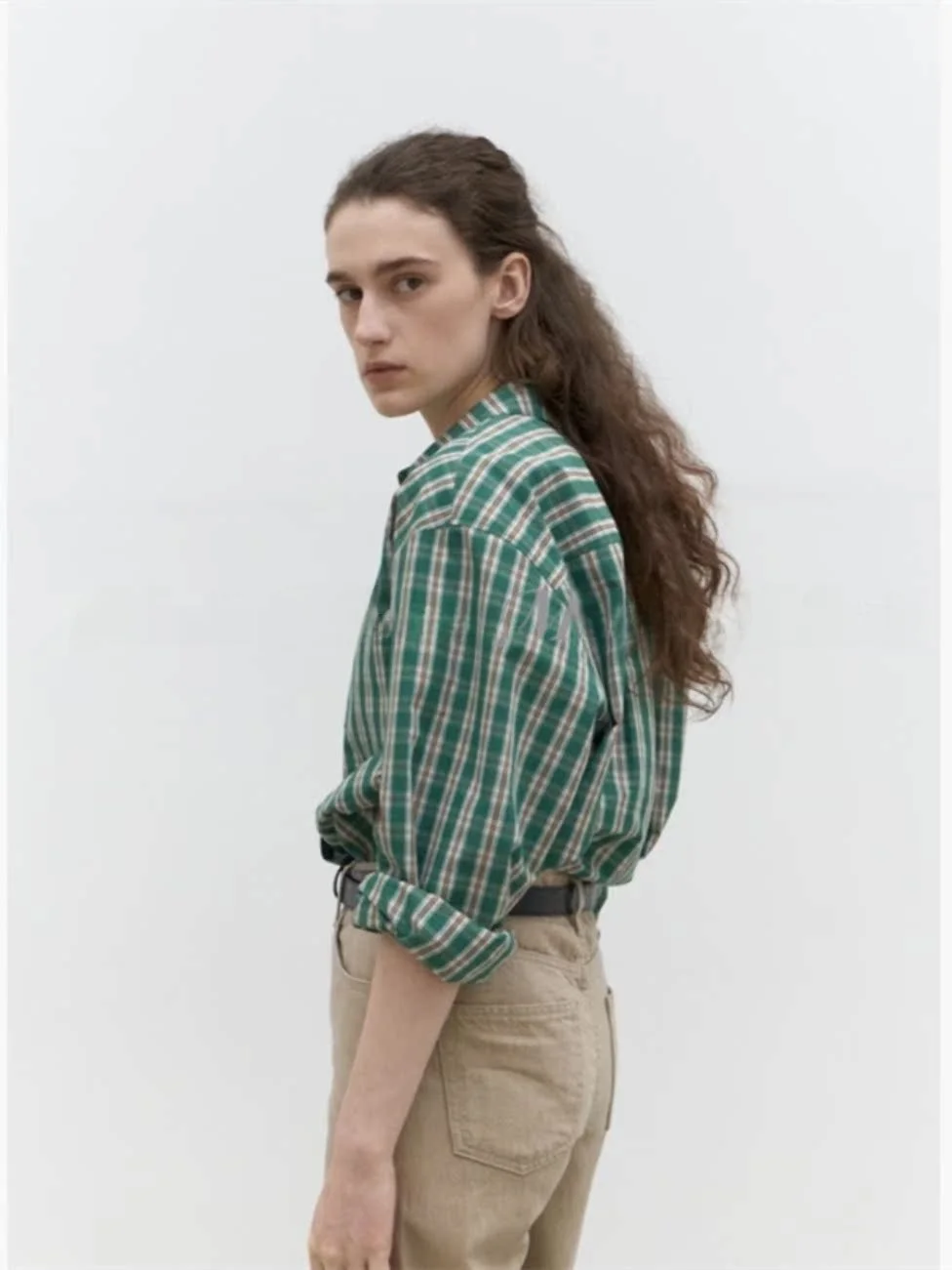 Lerobe23 كاجوال فضفاض منقوش طويل Sve زر واحد متعدد الاستخدامات irt توب ربيع الخريف الكورية Sle مزيج القطن والبوليستر