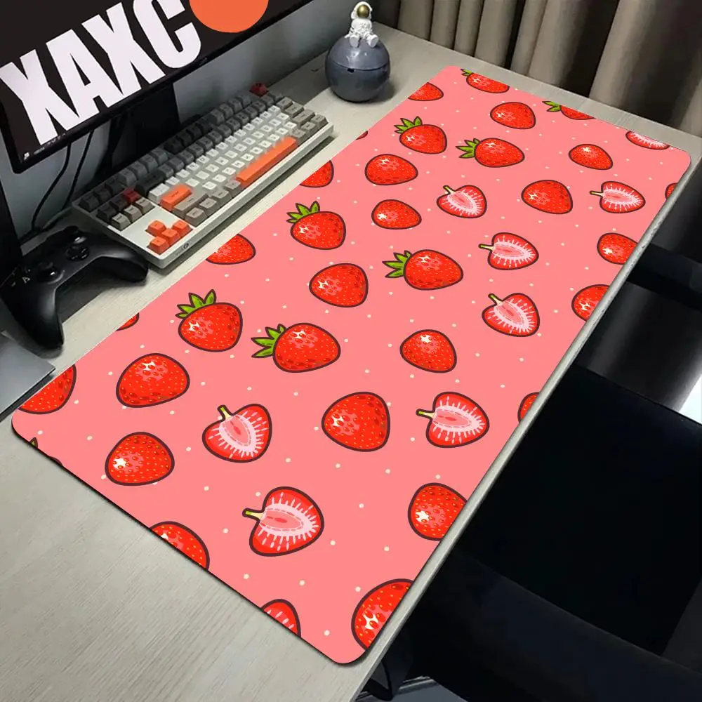 Strawberry Desk Mat Kawaii Mousepad Cute Red Pink Berry Fruit Milk Anime Aesthetics Girly Mouse Pad Kawai XXL Gaming Deskmat