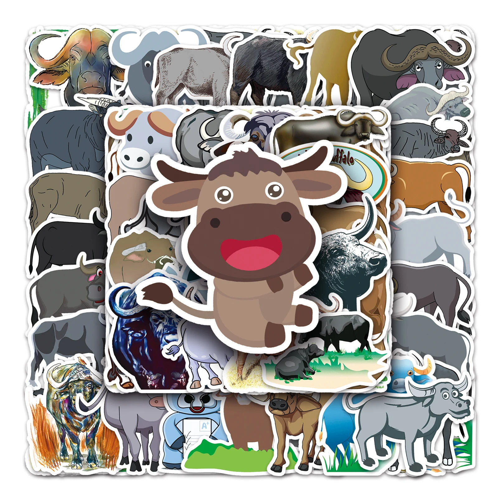 50Pcs Buffalo series Cartoon Cute Waterproof Sticker Skateboarding Snowboard Retro Vinyl Sticker