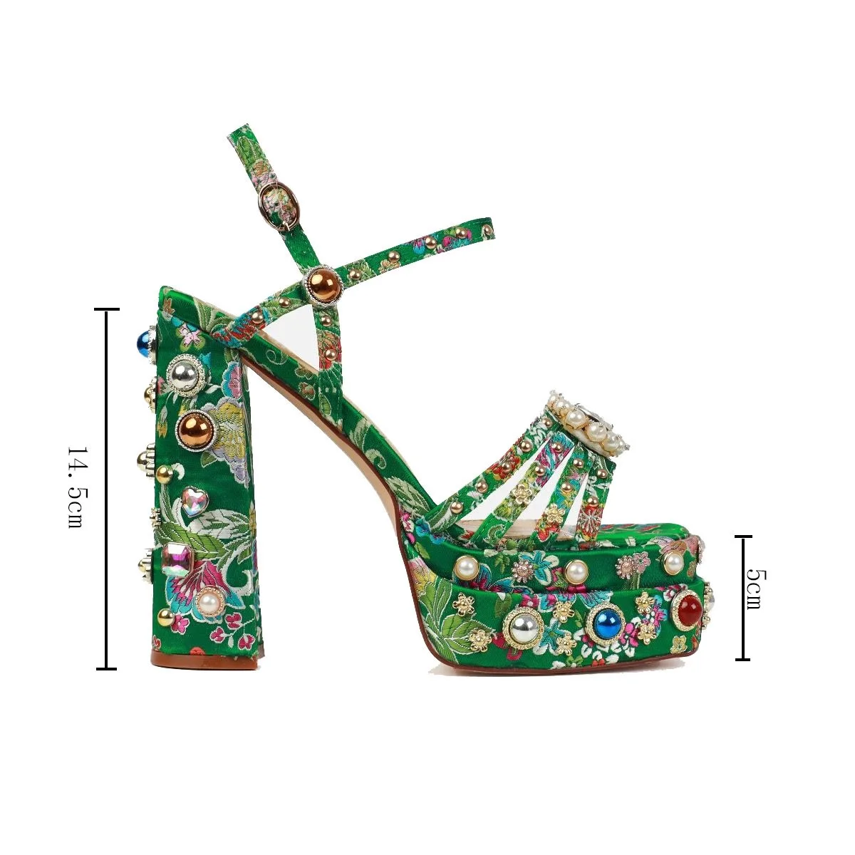 Summer New Rhinestone Gemstone 14.5cm Thick High-heeled Sandals with Thick Sole and Exposed Toe Women's High-heeled Shoes