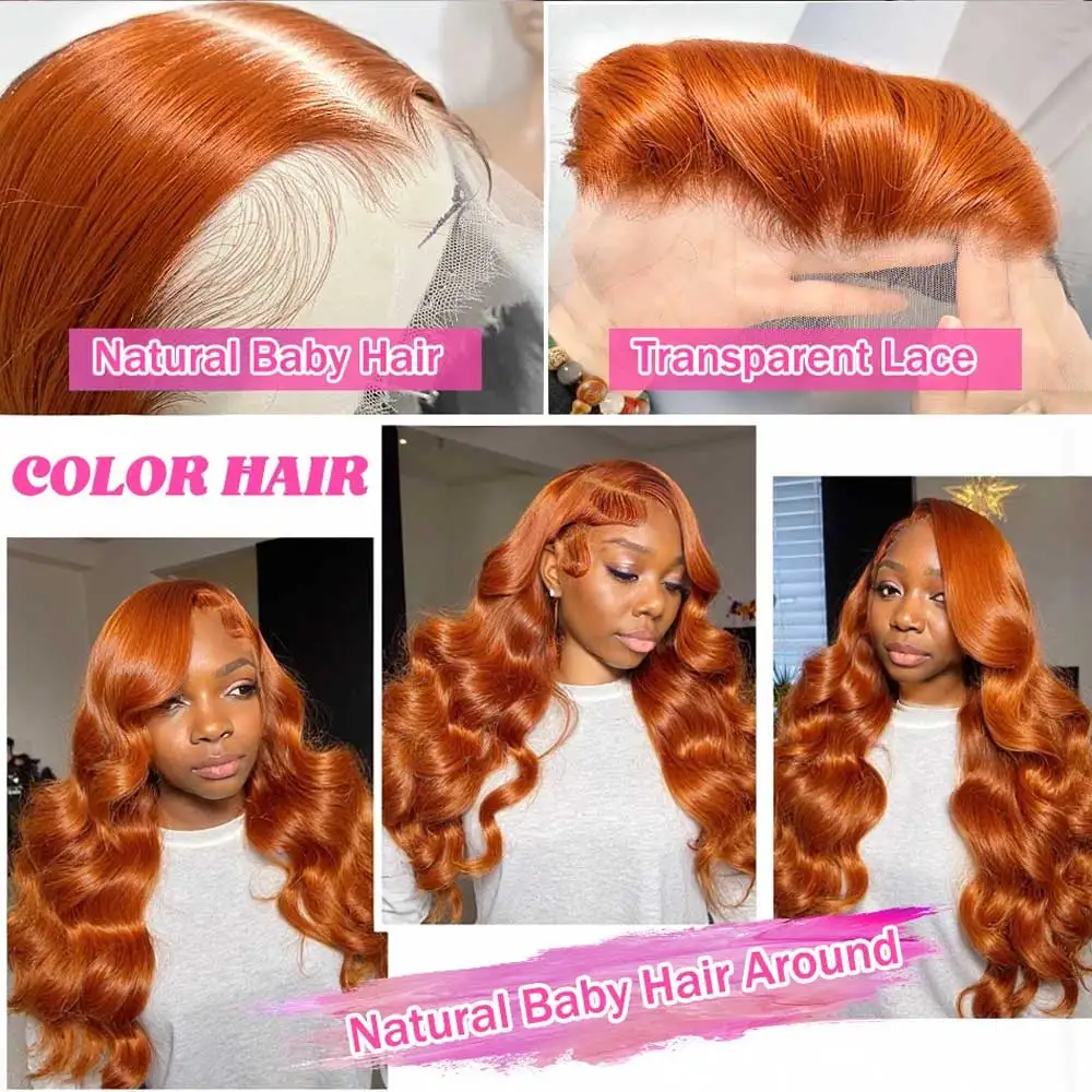 30 34 Inch Body Wave Human Hair Wigs 13x4 HD Lace Frontal Human Hair Wigs Ginger Orange Wet And Wavy Lace Front Wigs For Women image 4