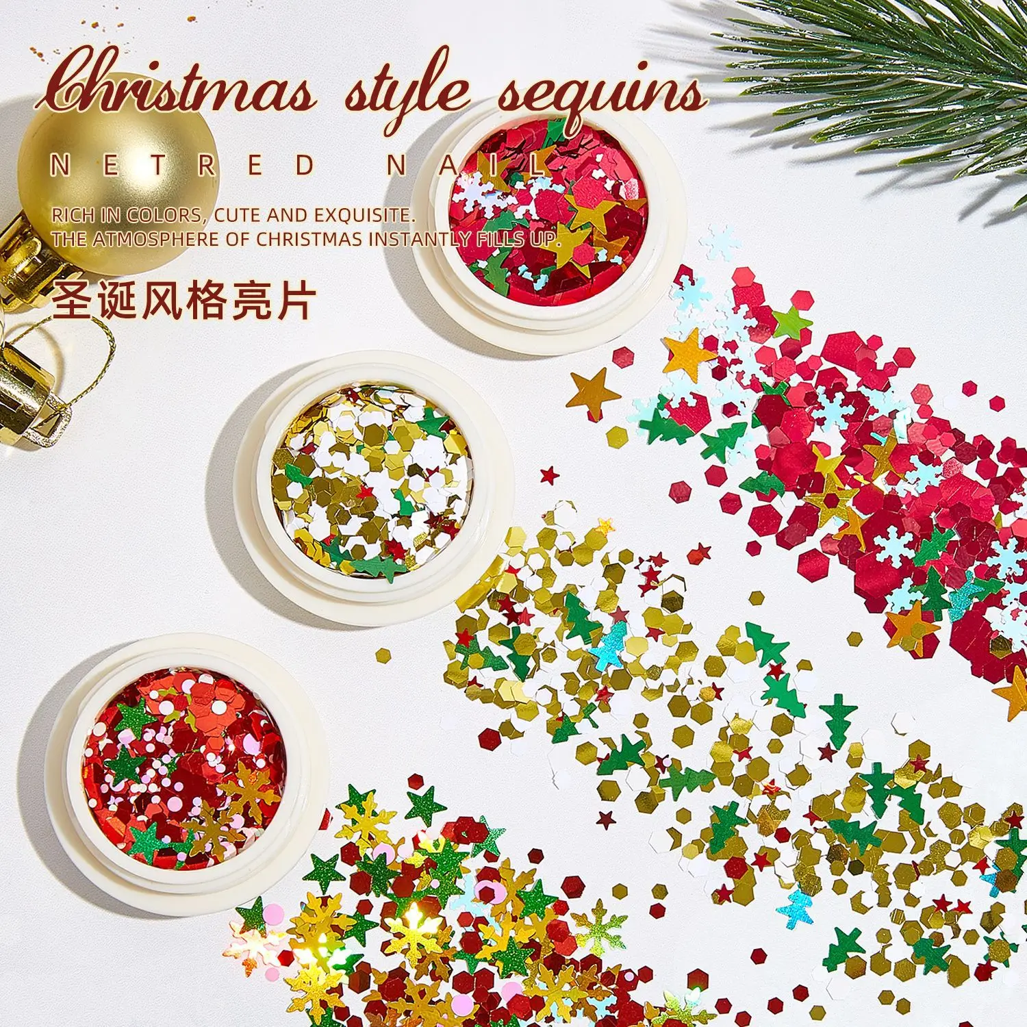 2025 Nieuw kerstglitterpoeder Nail Art Winter Sneeuwvlok Ultradun gemengd ornament