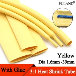 1~10m Yellow Heat Shrink Tube 3:1 Shrinkage With Glue Polyolefin Dual Wall Adhensive Tubing Sleeve Wire Cable Protector
